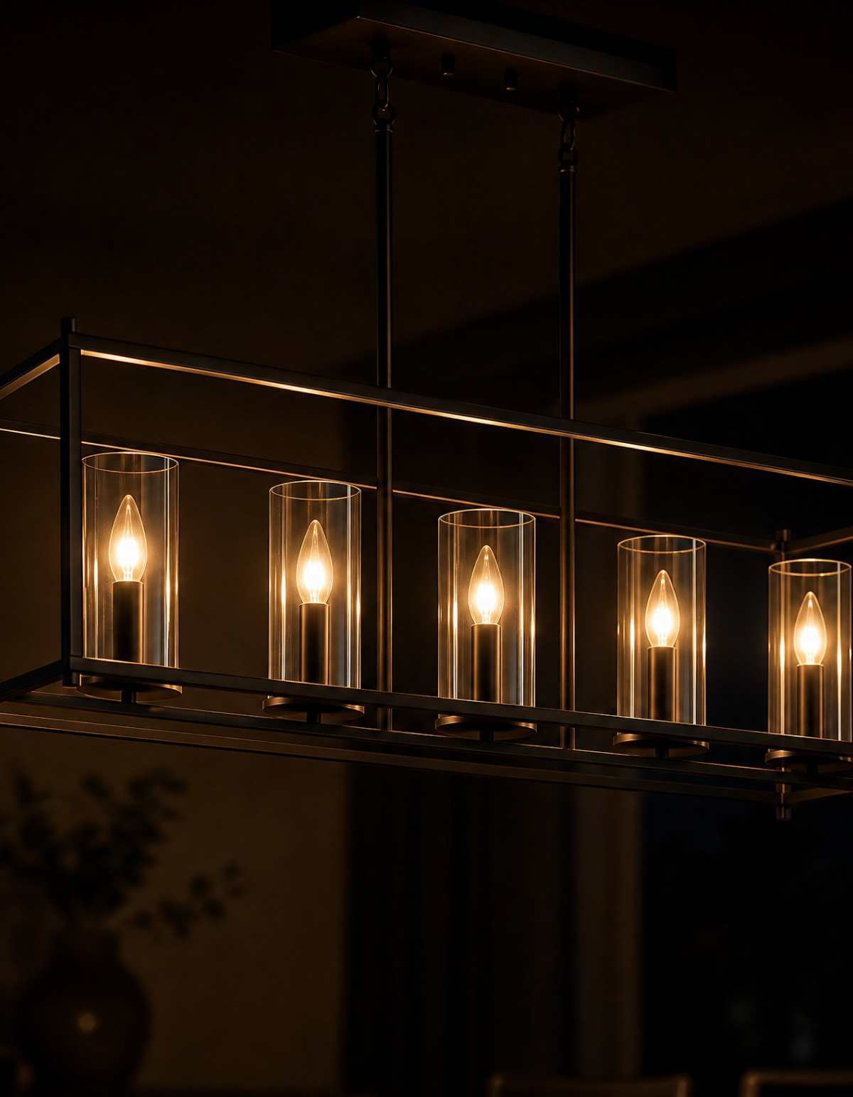 Aurelia 5-Light Linear Chandelier - Black Finish, Clear Glass#Finish_Black Finish, Clear Glass