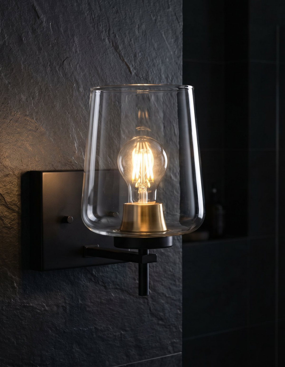 Gila Hallway Wall Sconce - Black Finish, Clear & Blown Artisan Glass#Finish_Black Finish, Clear & Blown Artisan Glass
