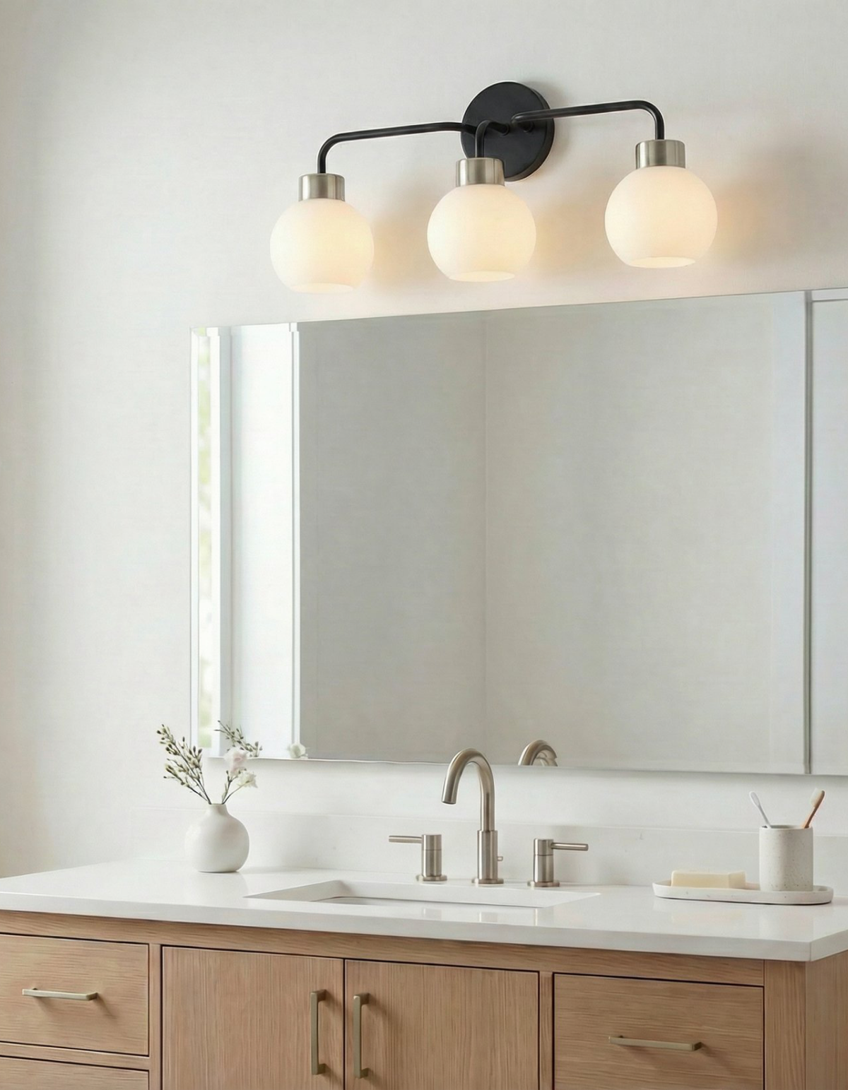 Opal 3-Light Vanity Light - Black & Brushed Nickel#Finish_Black & Brushed Nickel