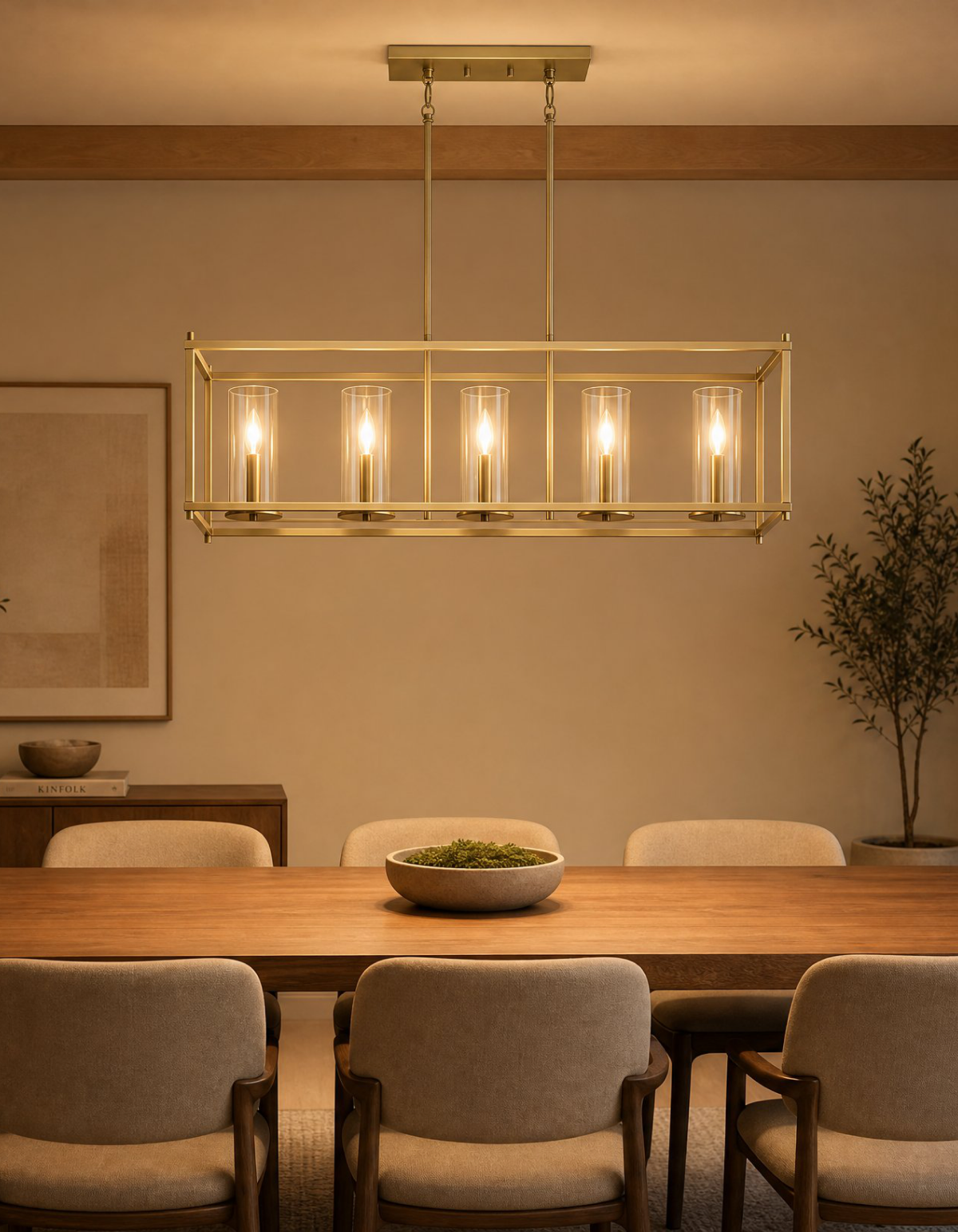 Aurelia 5-Light Linear Chandelier - Satin Gold Finish, Clear Glass#Finish_Satin Gold Finish, Clear Glass