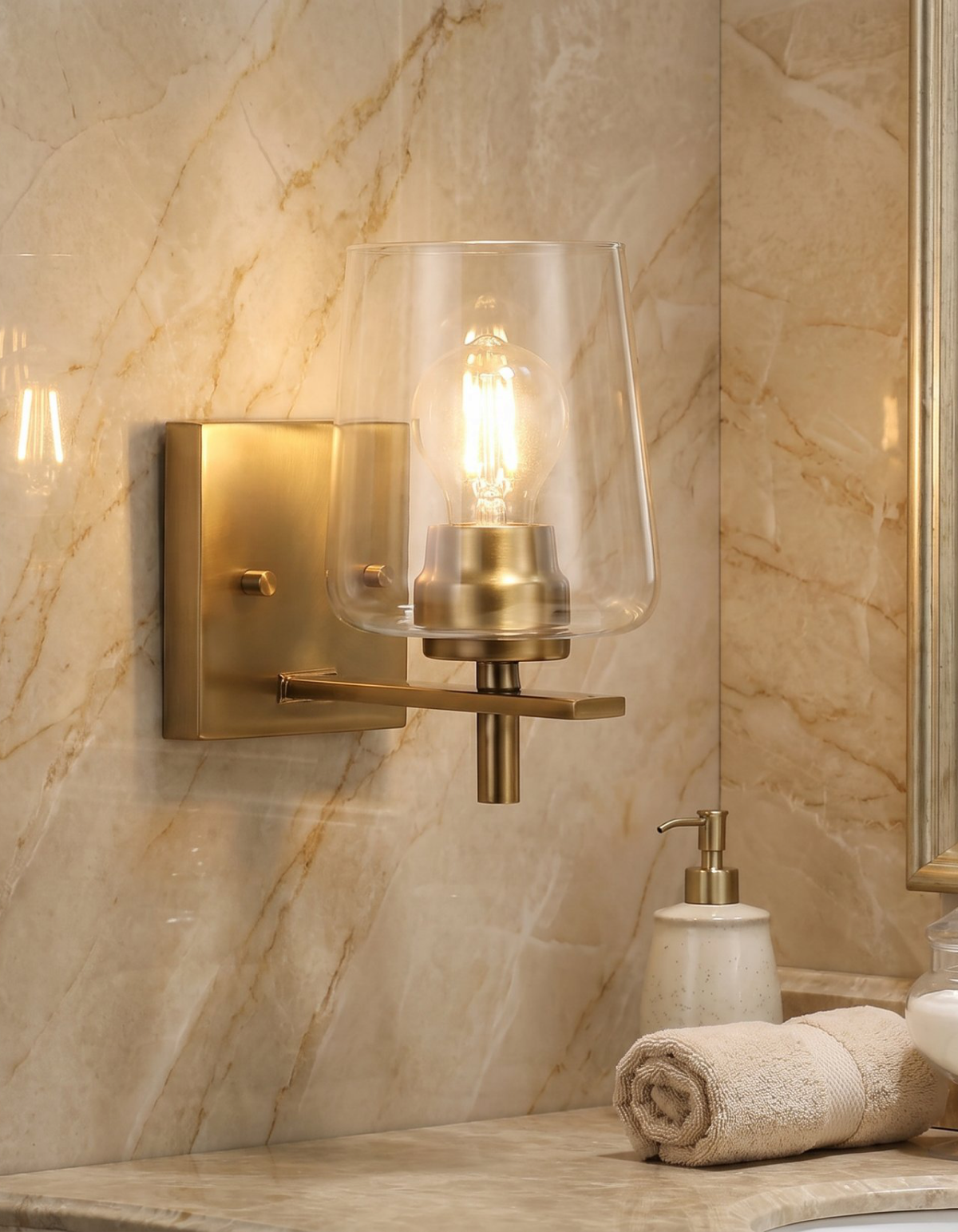 Gila Hallway Wall Sconce - Satin Gold Finish, Clear Glass#Finish_Satin Gold Finish, Clear Glass