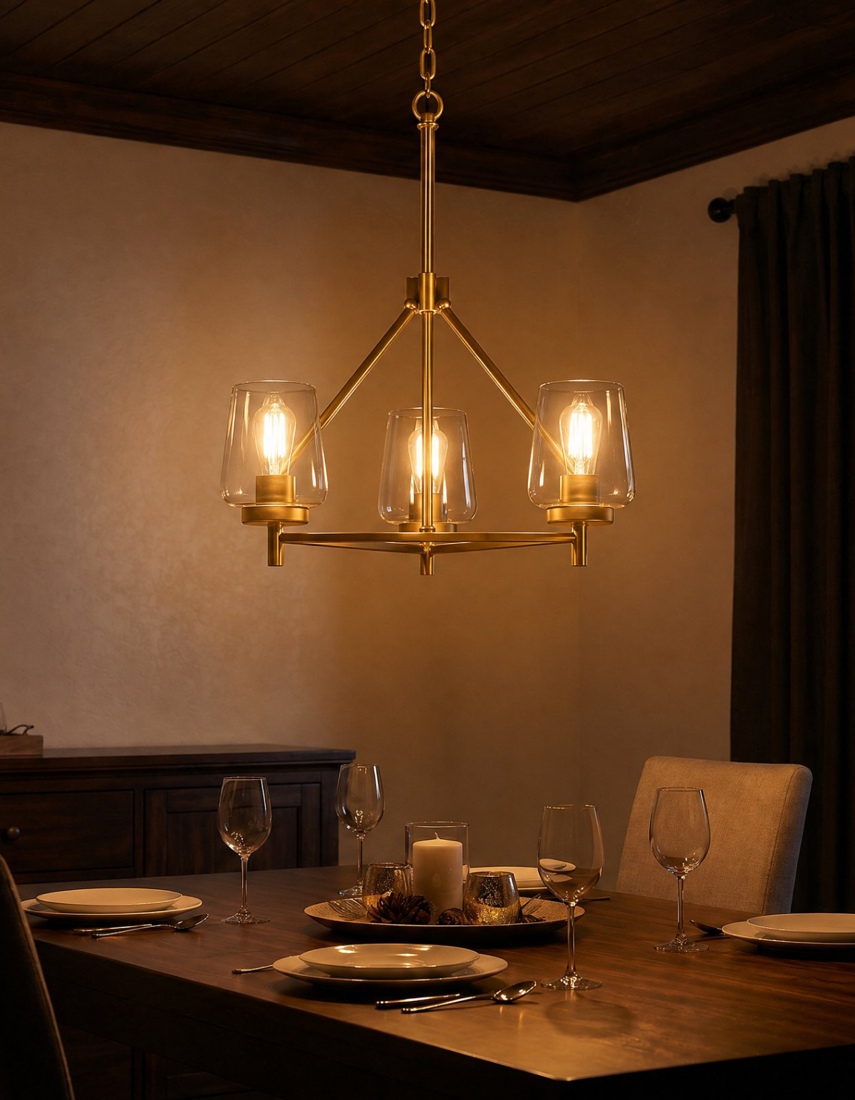 GILA 3-Light Chandelier - Satin Gold#Finish_Satin Gold