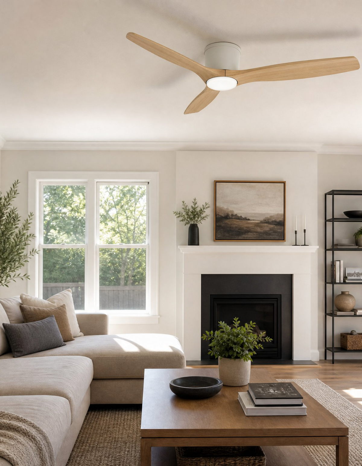 Savannah 52-in. Ceiling Fan - White & Natural Wood#Finish_White & Natural Wood