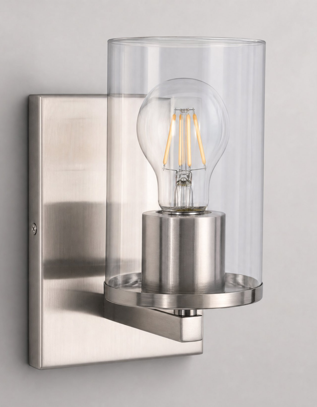 Aurelia Wall Sconce - Brushed Nickel Finish, Clear & Ribbed-Pressed Glass#Finish_Brushed Nickel Finish, Clear & Ribbed-Pressed Glass