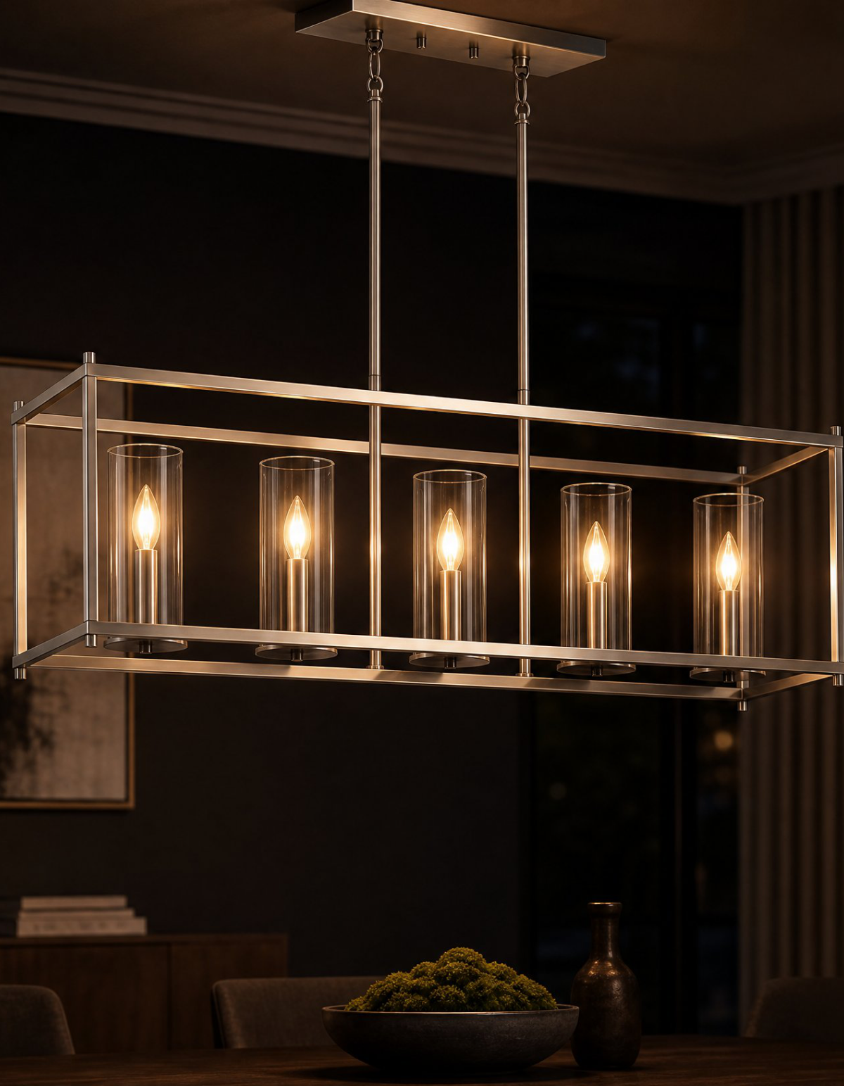 Aurelia 5-Light Linear Chandelier - Brushed Nickel Finish, Frosted Glass#Finish_Brushed Nickel Finish, Frosted Glass