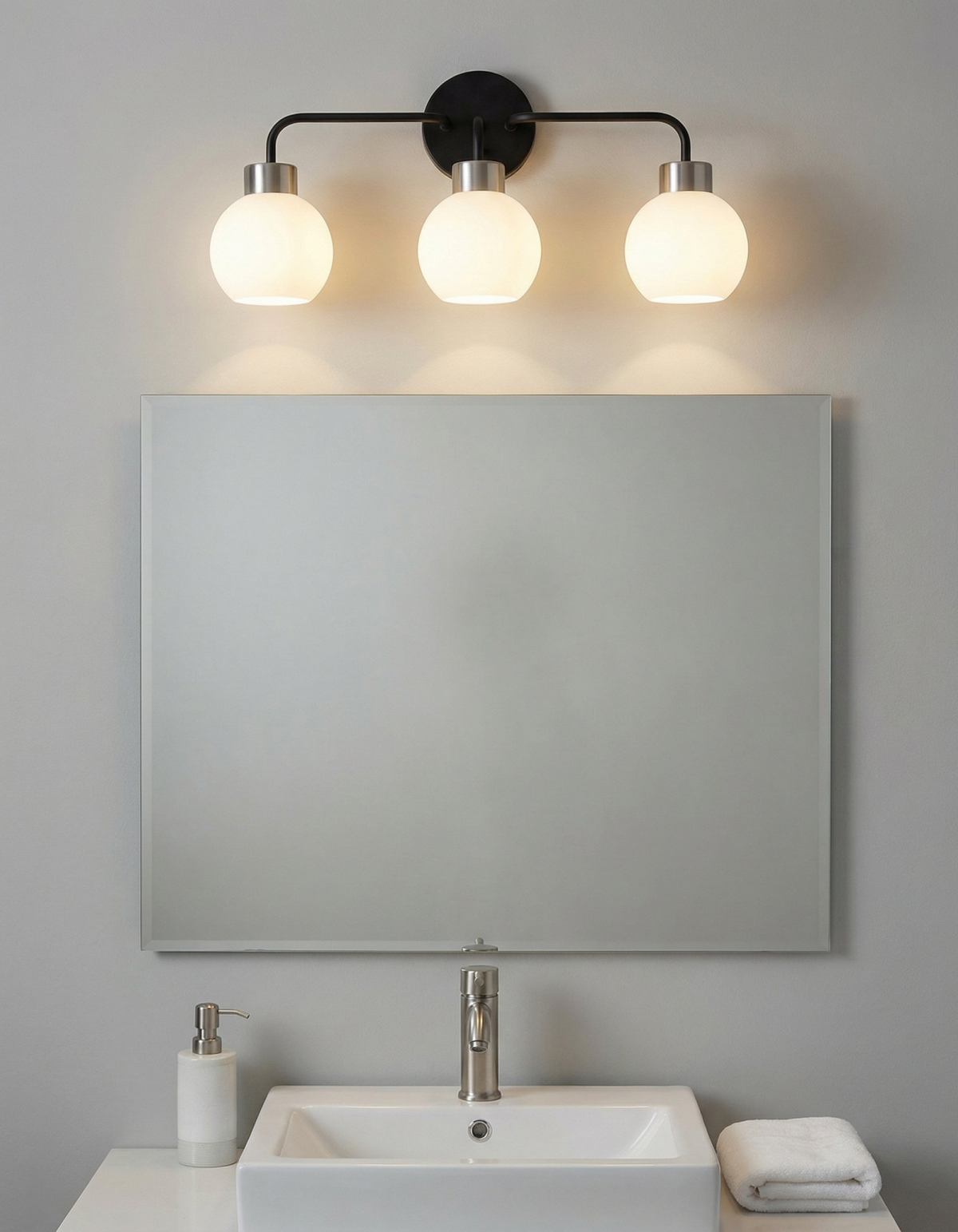 Opal 3-Light Vanity Light - Black & Brushed Nickel#Finish_Black & Brushed Nickel