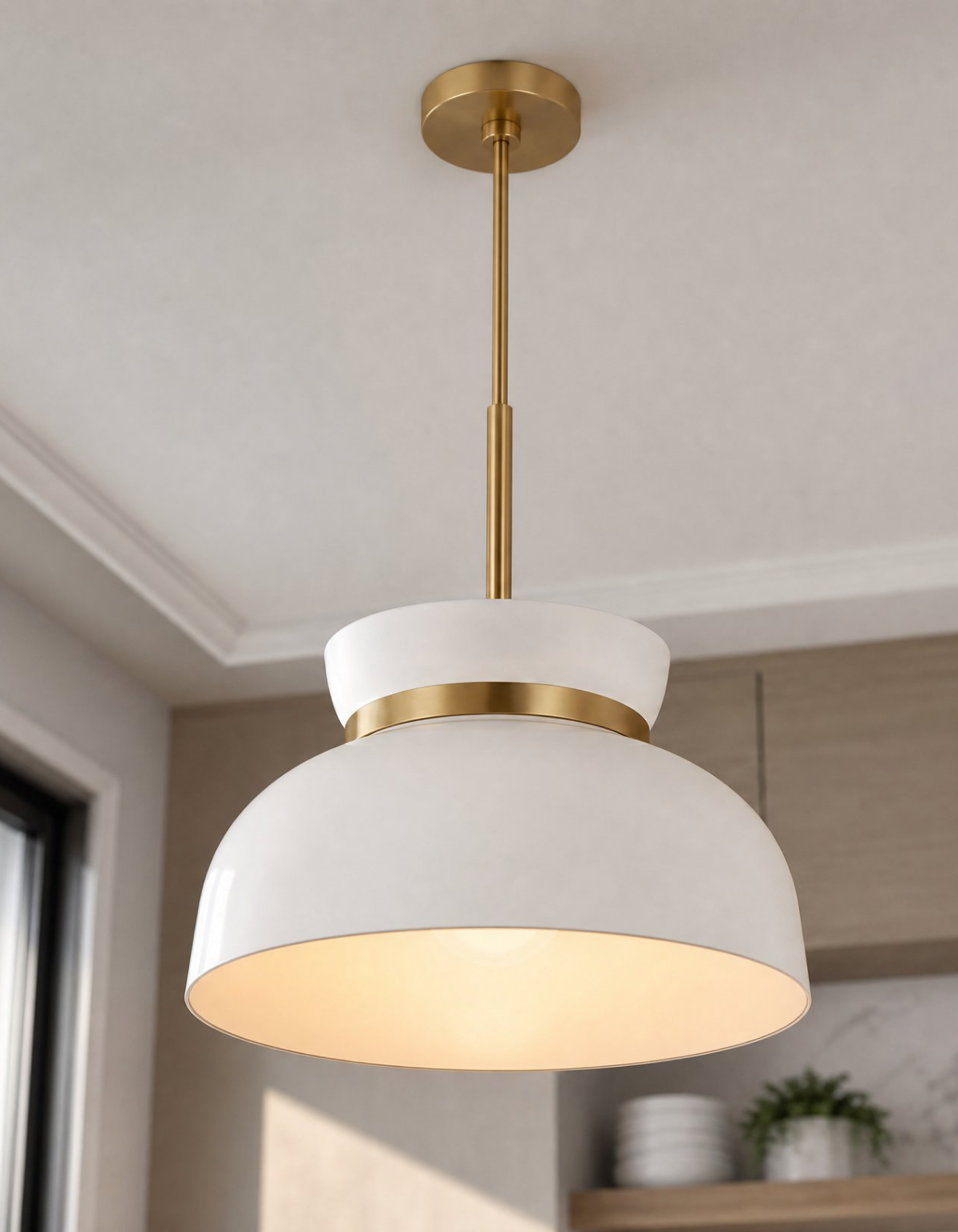 POTTER Medium 1-Light Pendant - White & Satin Gold#Finish_White & Satin Gold