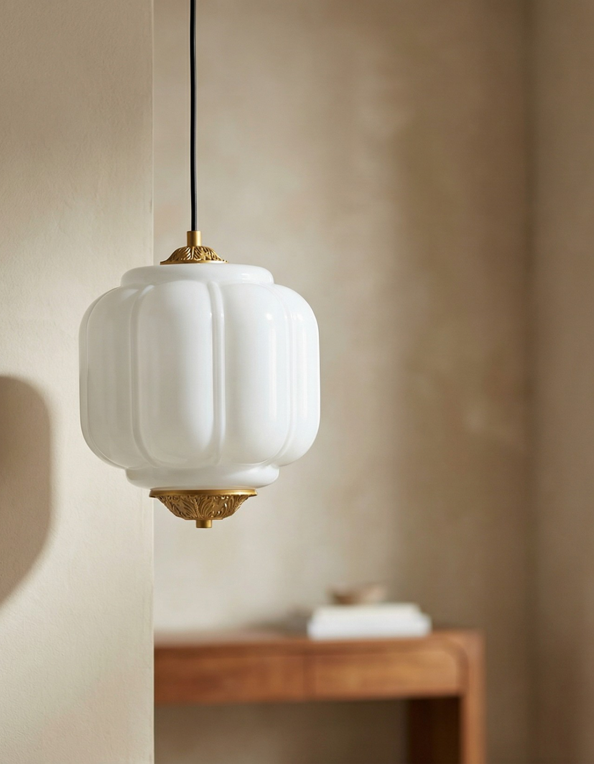 Celeste 1-Light Pendant (8 in.) - Satin Gold & White Finish, Frosted White & Ribbed-Pressed Glass#Finish_Satin Gold & White Finish, Frosted White & Ribbed-Pressed Glass