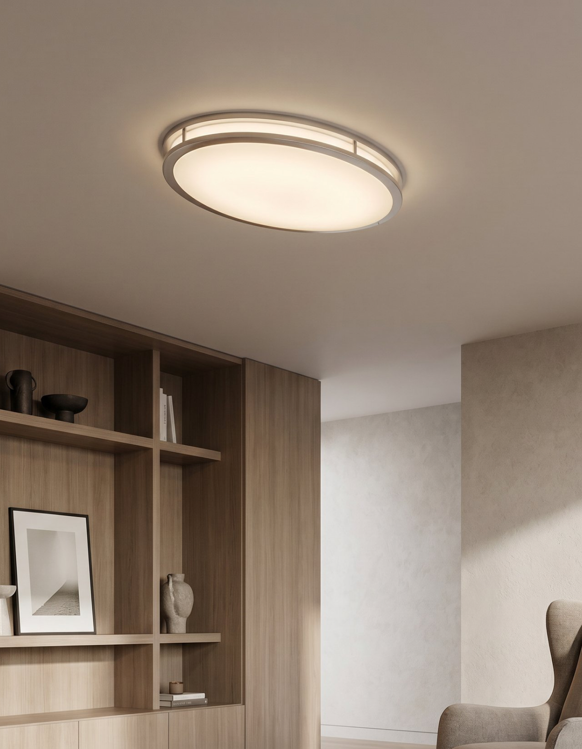 DAWN 32" double ring flush mount - Brushed Nickel#Finish_Brushed Nickel