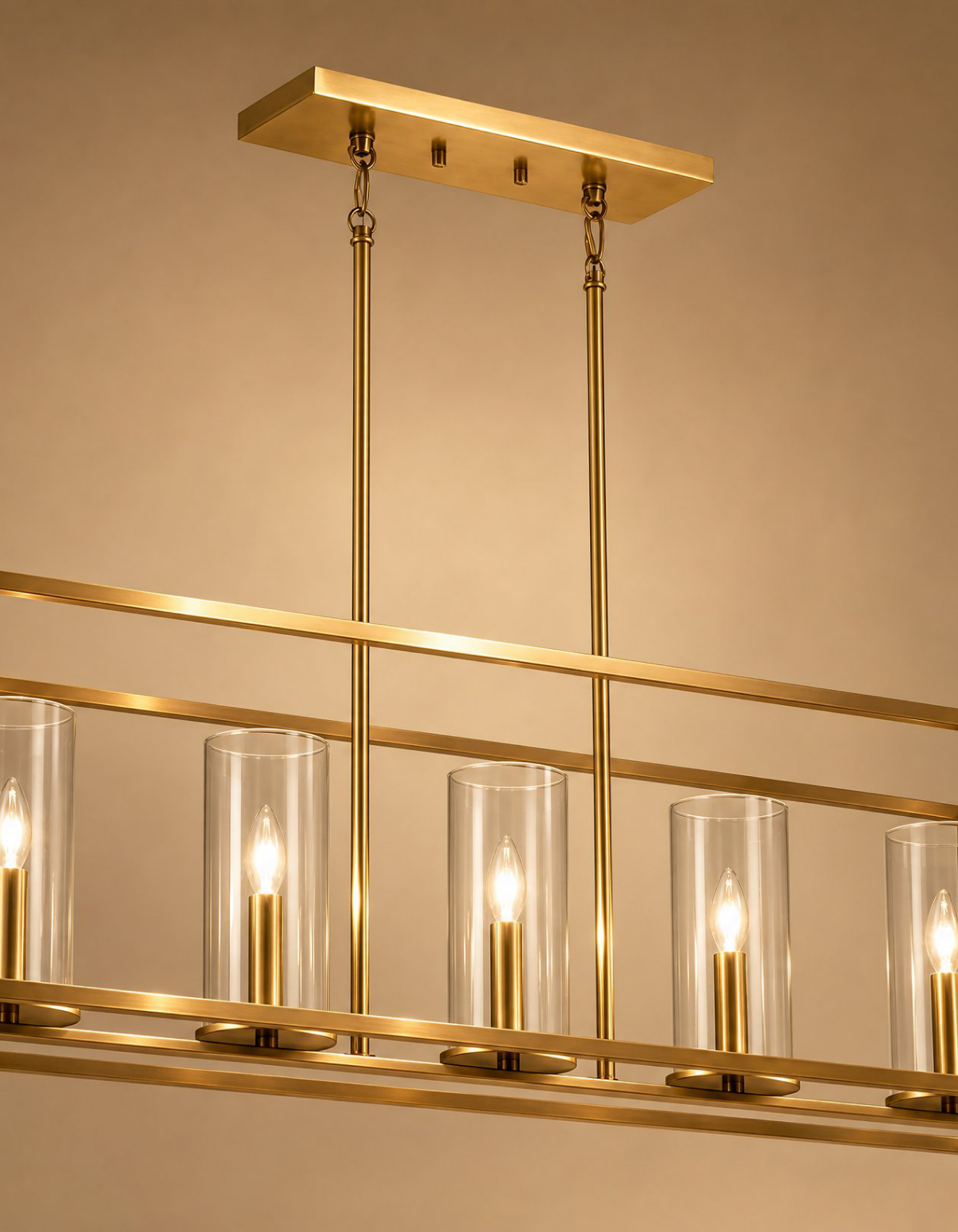 Aurelia 5-Light Linear Chandelier - Satin Gold Finish, Clear Glass#Finish_Satin Gold Finish, Clear Glass