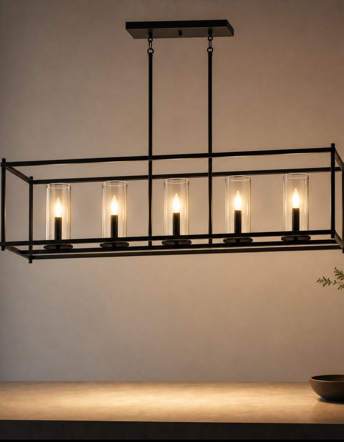 Aurelia 5-Light Linear Chandelier - Black Finish, Clear Glass#Finish_Black Finish, Clear Glass