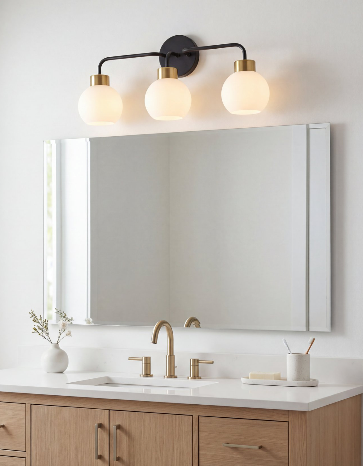 Opal 3-Light Vanity Light - Black & Satin Gold#Finish_Black & Satin Gold