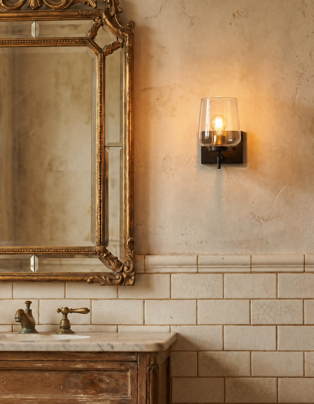Gila Hallway Wall Sconce - Black Finish, Clear & Blown Artisan Glass#Finish_Black Finish, Clear & Blown Artisan Glass