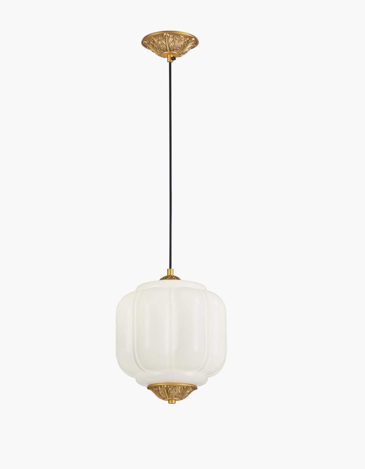 Celeste 1-Light Pendant (8 in.) - Satin Gold & White Finish, Frosted White & Ribbed-Pressed Glass#Finish_Satin Gold & White Finish, Frosted White & Ribbed-Pressed Glass
