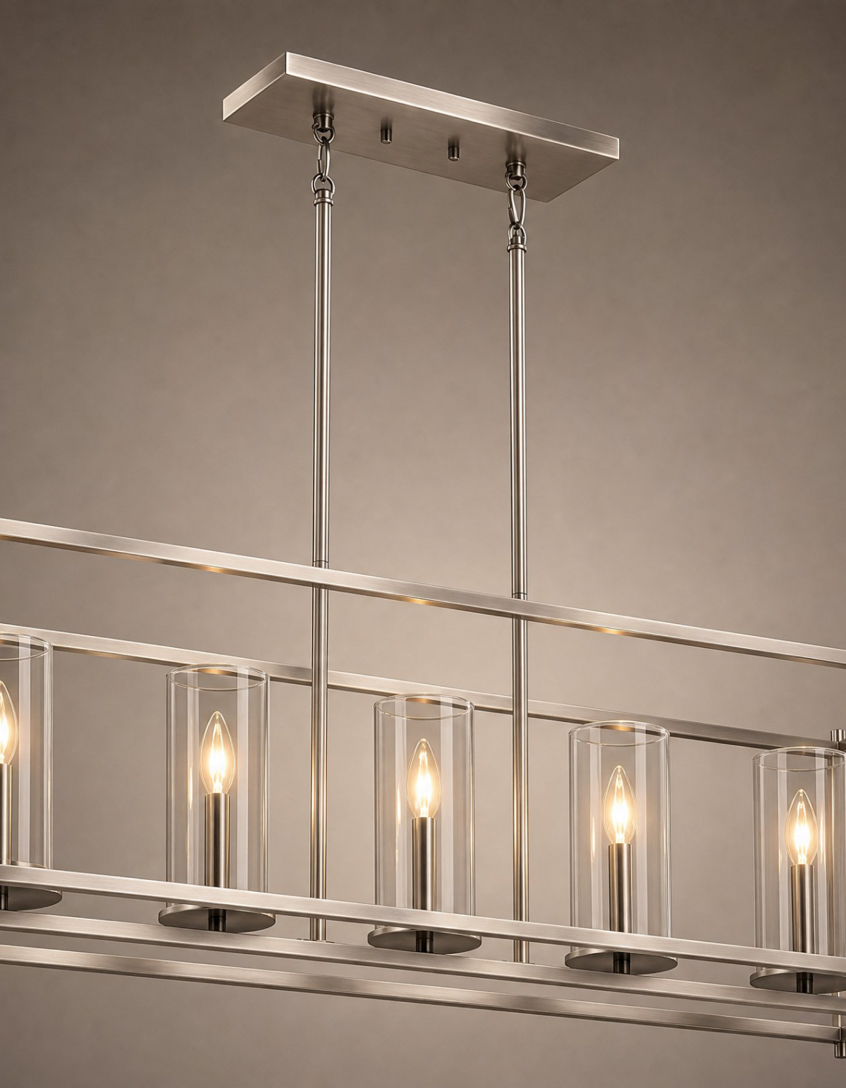 Aurelia 5-Light Linear Chandelier - Brushed Nickel Finish, Frosted Glass#Finish_Brushed Nickel Finish, Frosted Glass