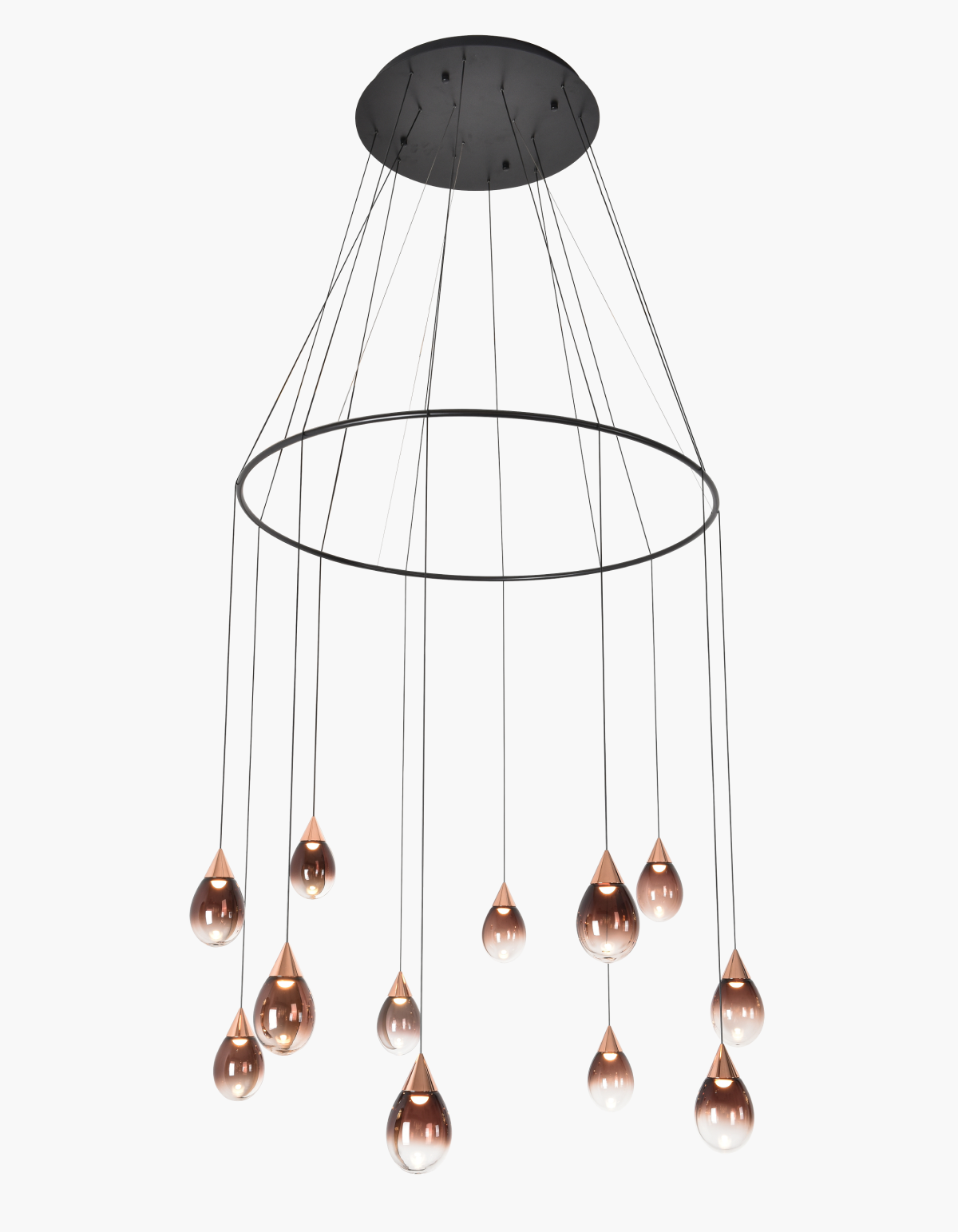 Gemma 12-Light 40-in. Pendant, Rose Gold with Tinted Glass Shades - Rose Gold#Finish_Rose Gold