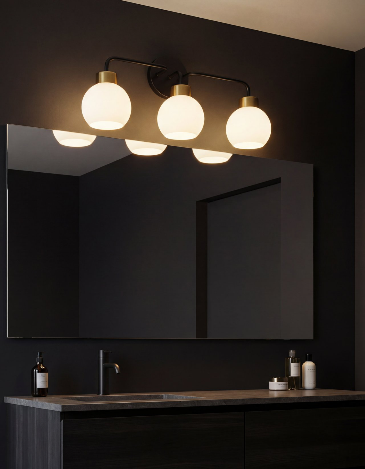 Opal 3-Light Vanity Light - Black & Satin Gold#Finish_Black & Satin Gold