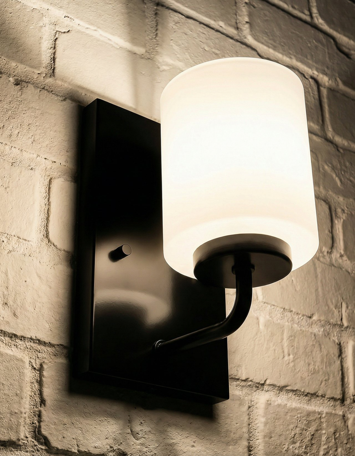 ALDEN 1-Light Wall Sconce with Etched Glass Shade - Black#Finish_Black
