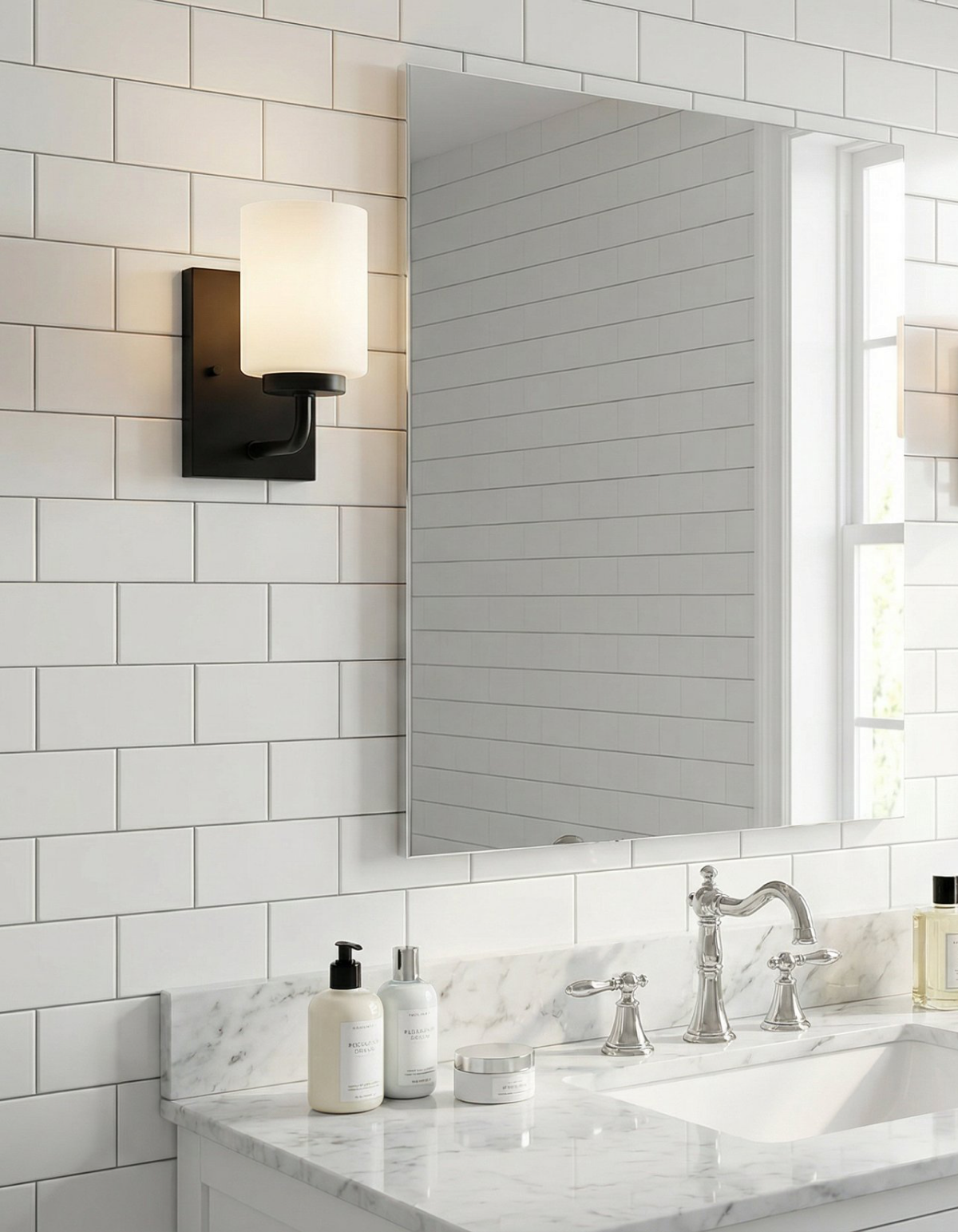 ALDEN 1-Light Wall Sconce with Etched Glass Shade - Black#Finish_Black