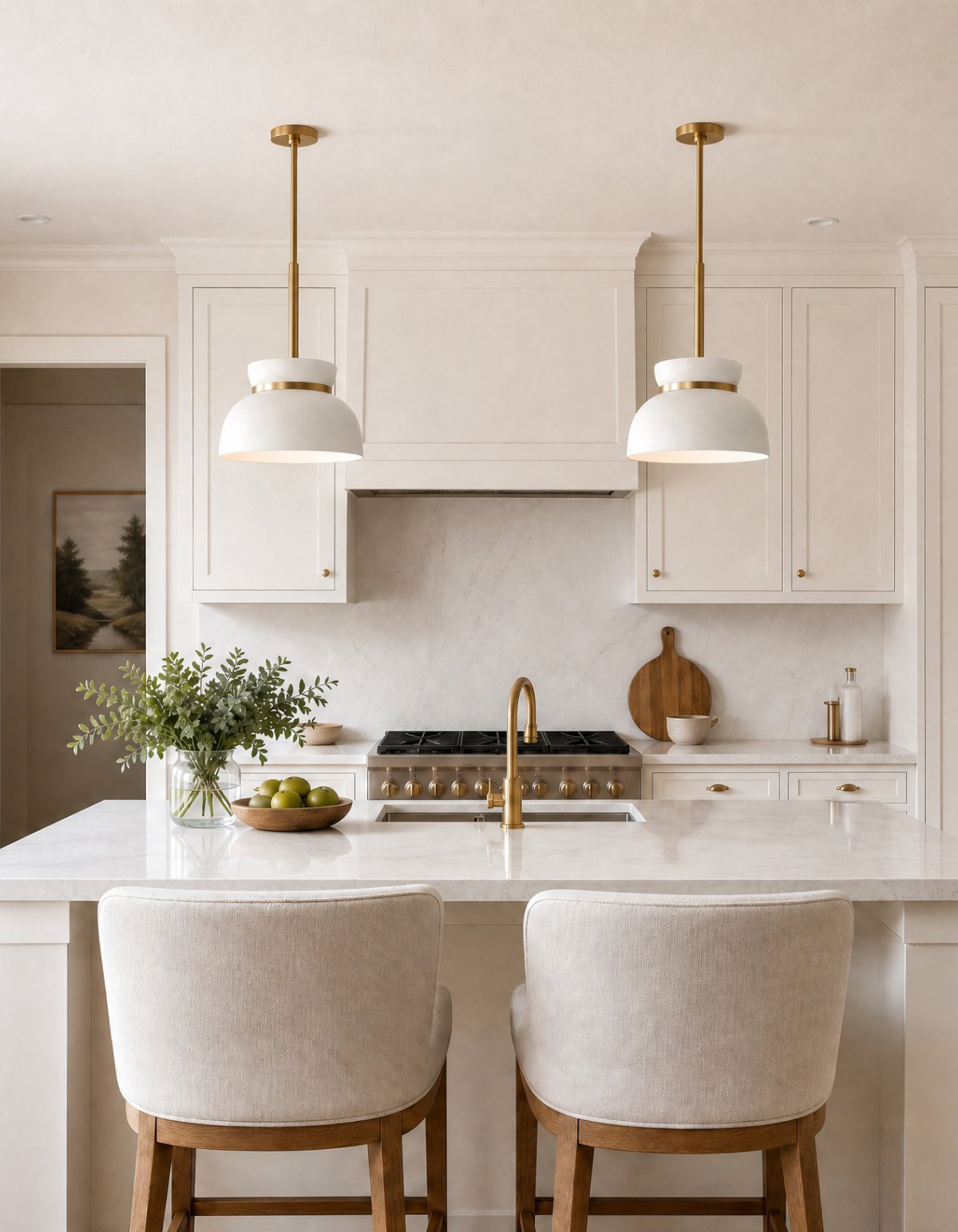 POTTER Small 1-Light Pendant - White & Satin Gold#Finish_White & Satin Gold
