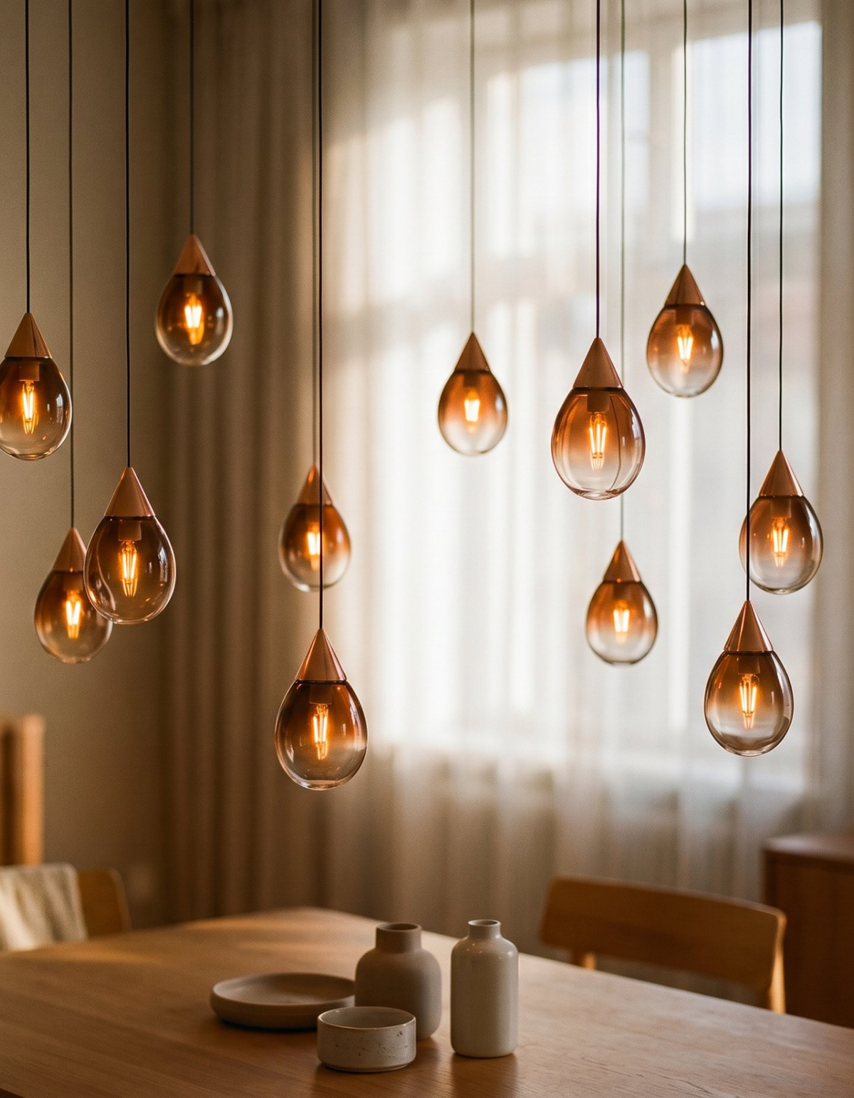 Gemma 12-Light 40-in. Pendant, Rose Gold with Tinted Glass Shades - Rose Gold#Finish_Rose Gold