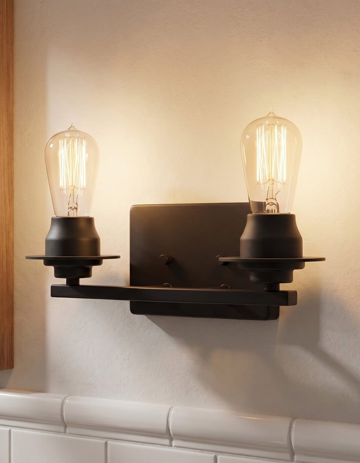 Foundry 2-Light Bathroom Vanity Light - Black Finish, Tinted Glass#Finish_Black Finish, Tinted Glass