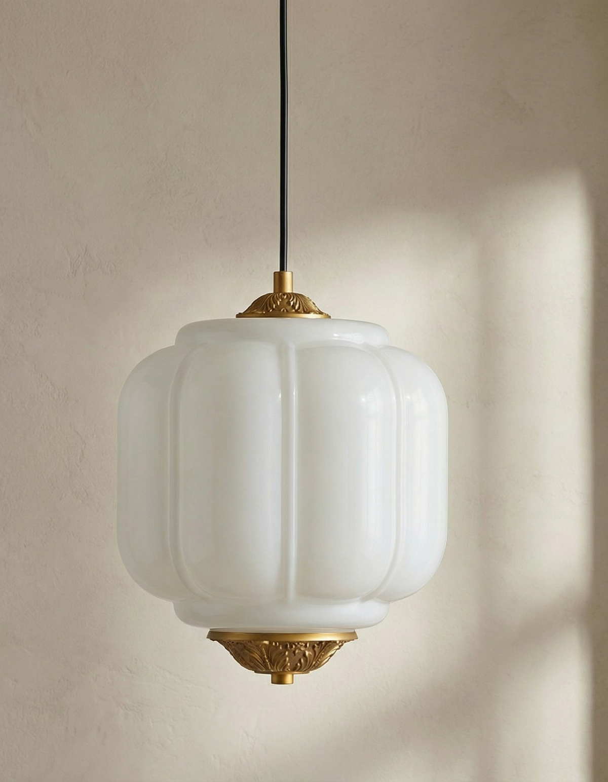 Celeste 1-Light Pendant (8 in.) - Satin Gold & White Finish, Frosted White & Ribbed-Pressed Glass#Finish_Satin Gold & White Finish, Frosted White & Ribbed-Pressed Glass