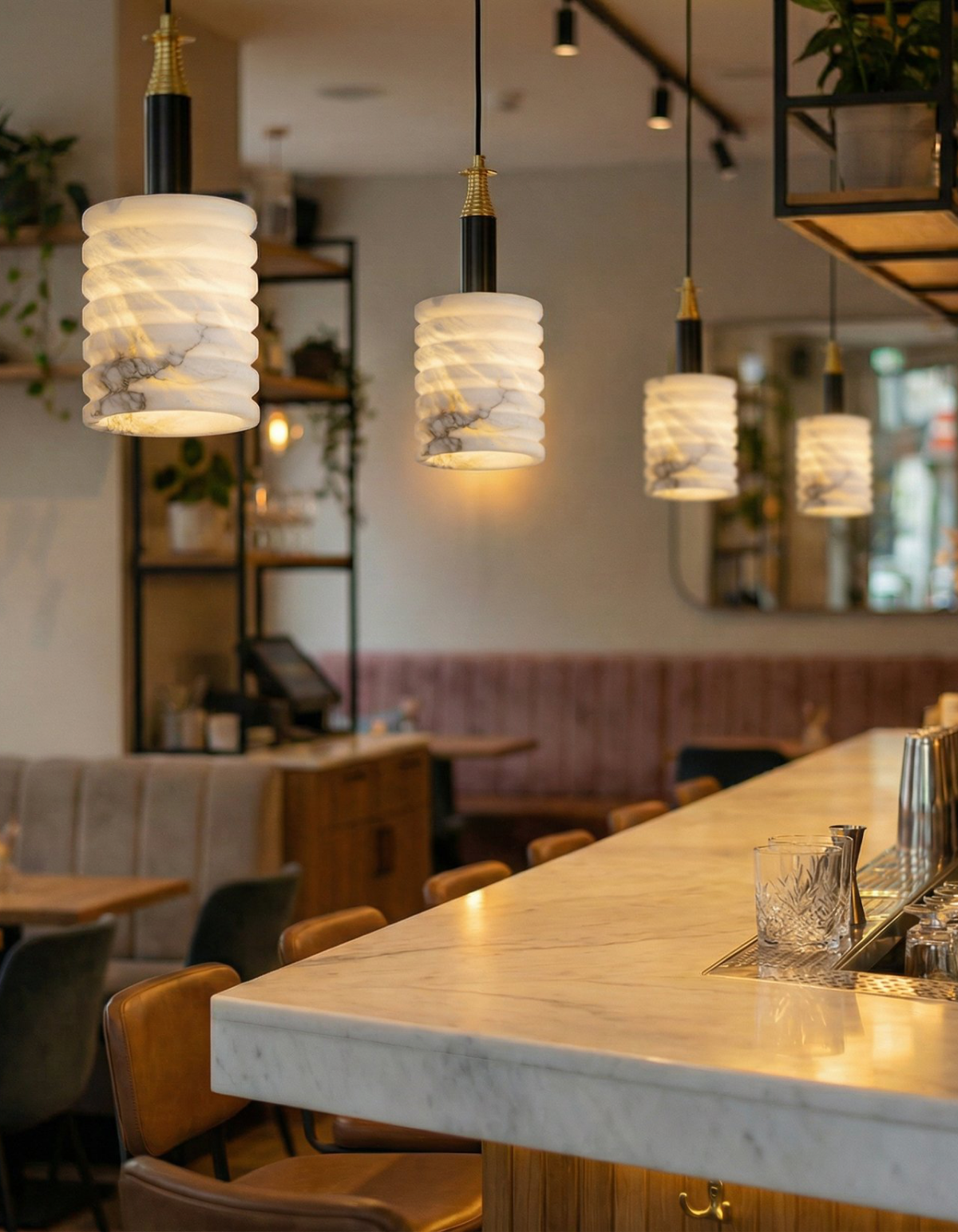ALBA 7" Strata Pendant - Satin Gold and Natural Alabaster#Finish_Satin Gold and Natural Alabaster