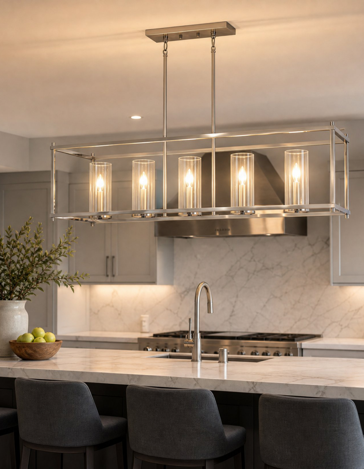 Aurelia 5-Light Linear Chandelier - Brushed Nickel Finish, Frosted Glass#Finish_Brushed Nickel Finish, Frosted Glass