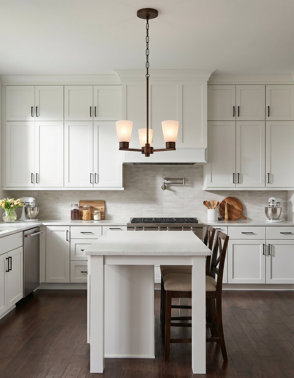 Lima 3-Light Chandelier - Bronze Finish, Frosted White Glass#Finish_Bronze Finish, Frosted White Glass