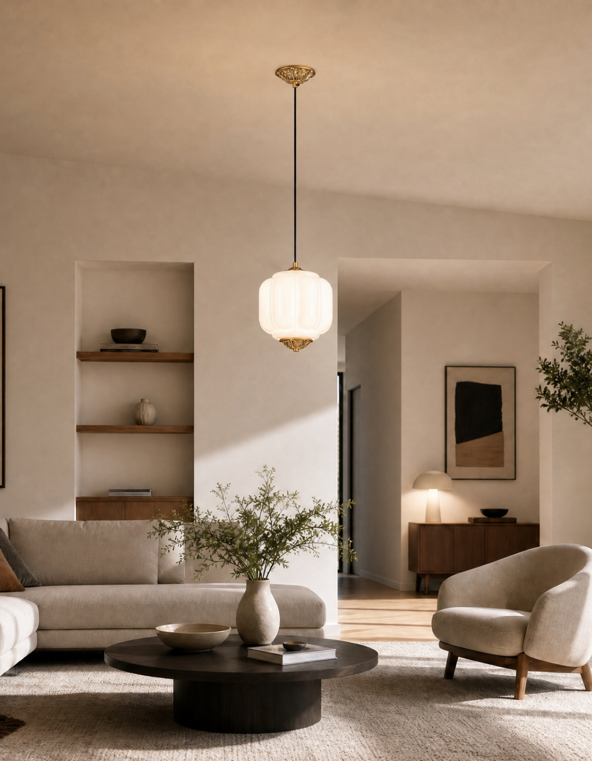 Celeste 1-Light Pendant (8 in.) - Satin Gold & White Finish, Frosted White & Ribbed-Pressed Glass#Finish_Satin Gold & White Finish, Frosted White & Ribbed-Pressed Glass