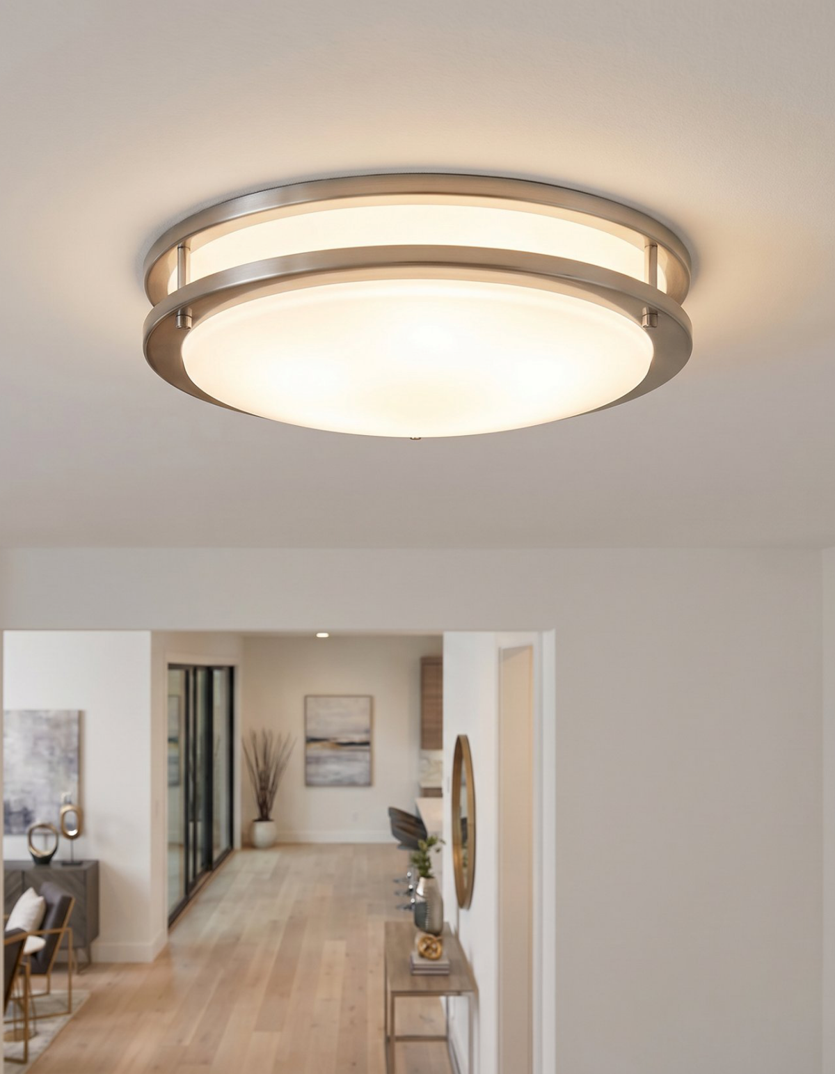 DAWN 16" double ring flush mount - Brushed Nickel#Finish_Brushed Nickel