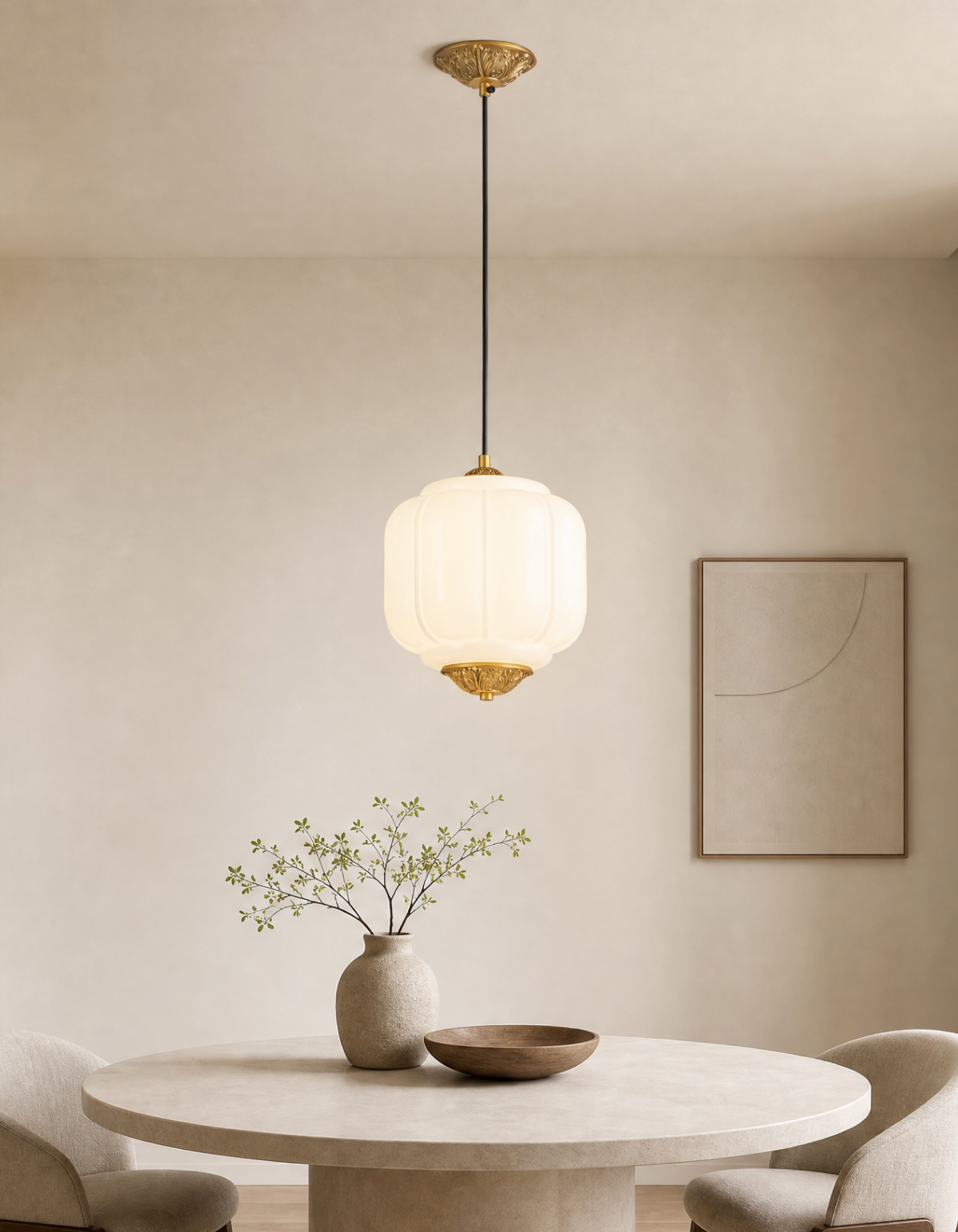 Celeste 1-Light Pendant (8 in.) - Satin Gold & White Finish, Frosted White & Ribbed-Pressed Glass#Finish_Satin Gold & White Finish, Frosted White & Ribbed-Pressed Glass