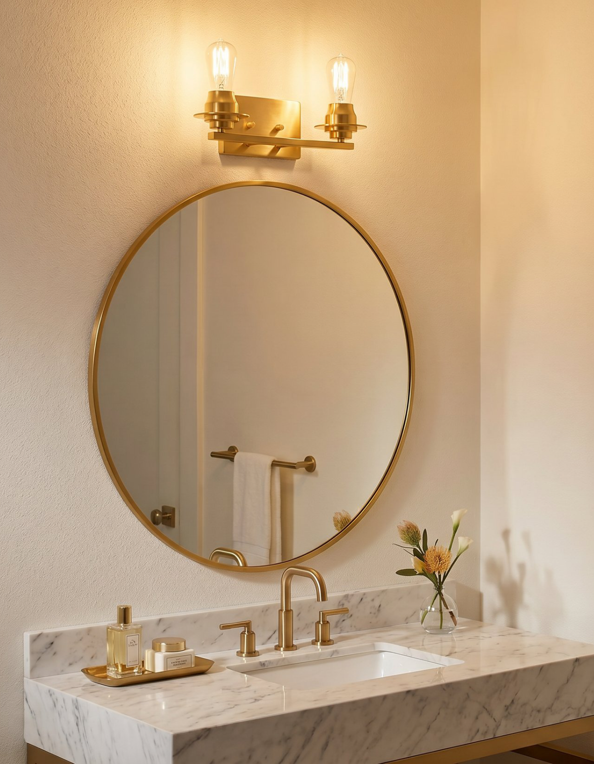 Foundry 2-Light Bathroom Vanity Light - Satin Gold Finish, Clear Glass#Finish_Satin Gold Finish, Clear Glass
