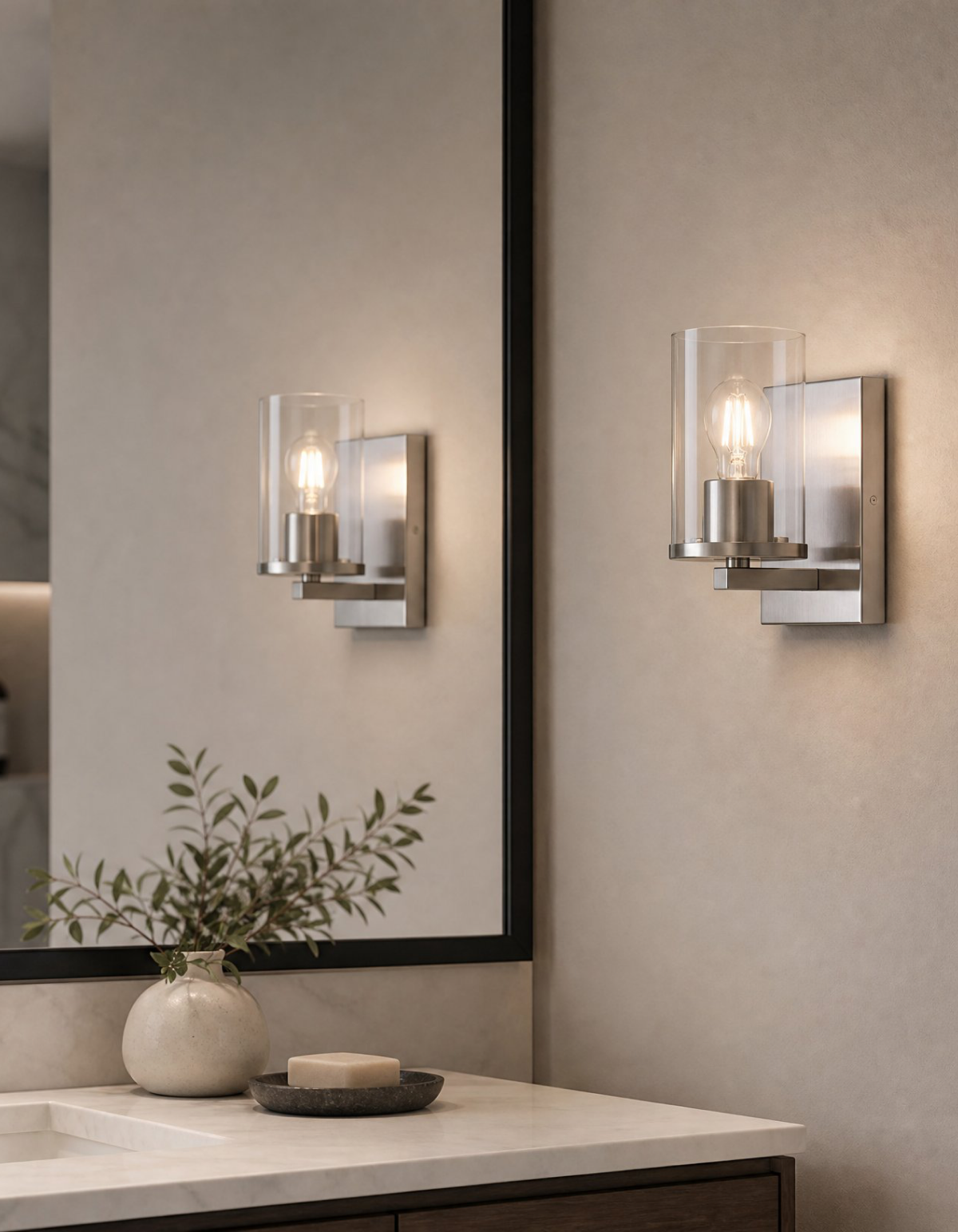 Aurelia Wall Sconce - Brushed Nickel Finish, Clear & Ribbed-Pressed Glass#Finish_Brushed Nickel Finish, Clear & Ribbed-Pressed Glass
