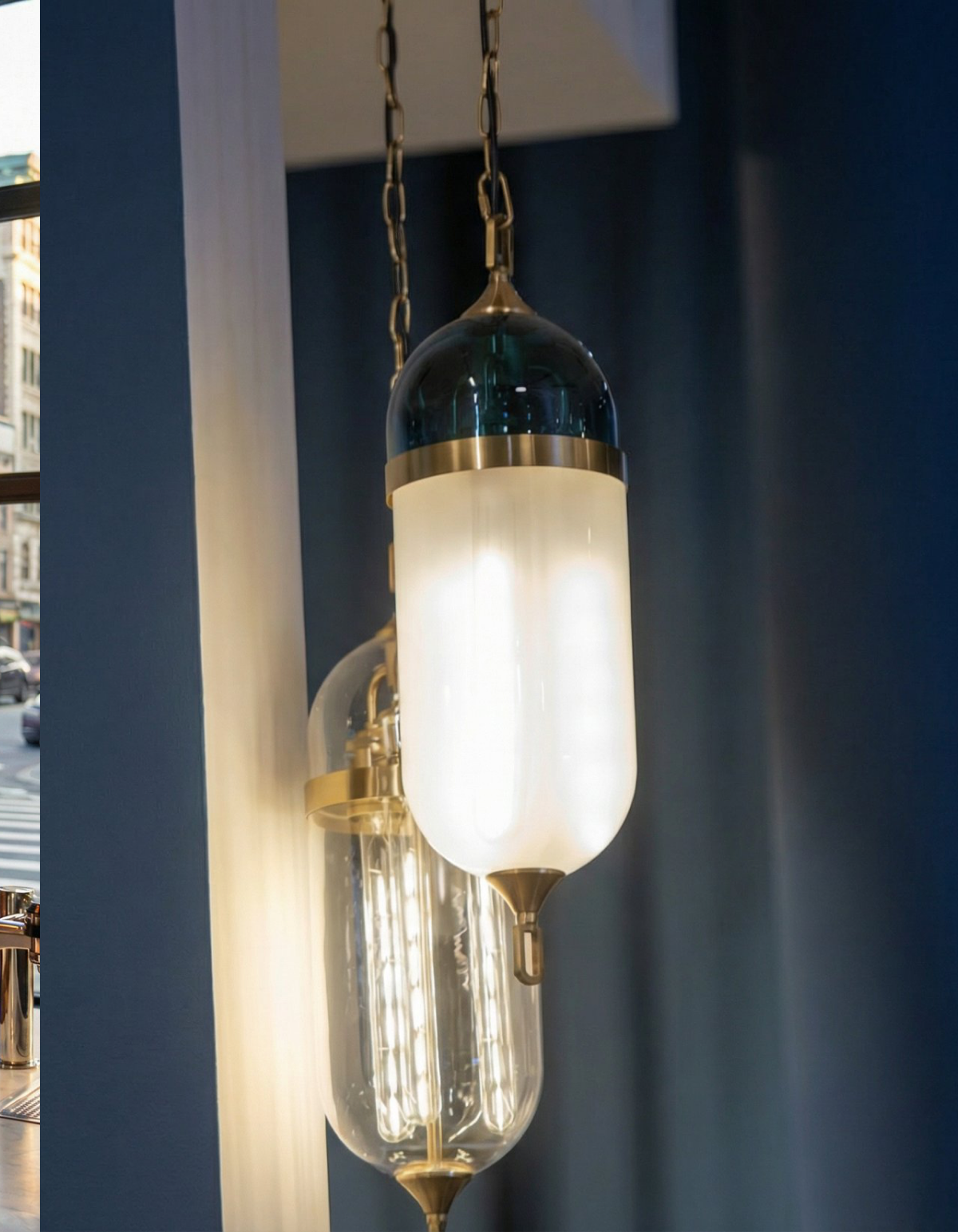 CALDER 20-in. Triple Globe Pendant Blue+White