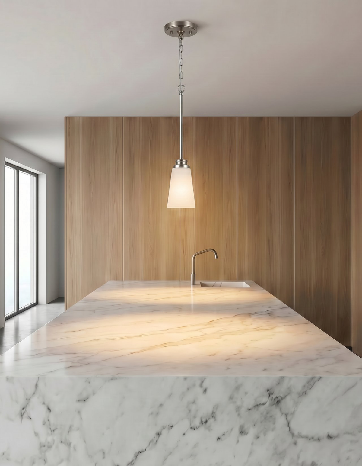 Lima Single Pendant - Brushed Nickel Finish, Frosted White Glass#Finish_Brushed Nickel Finish, Frosted White Glass