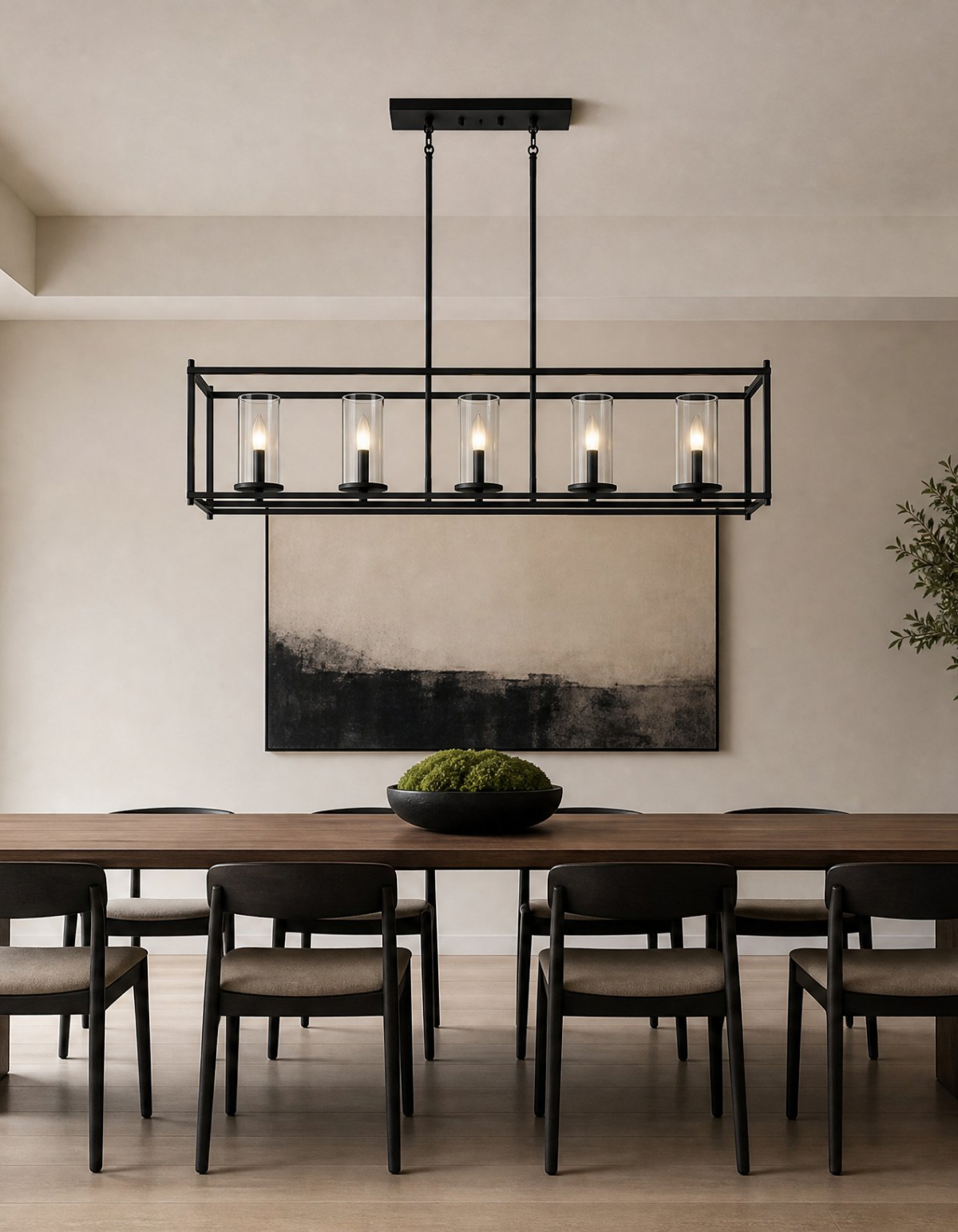 Aurelia 5-Light Linear Chandelier - Black Finish, Clear Glass#Finish_Black Finish, Clear Glass