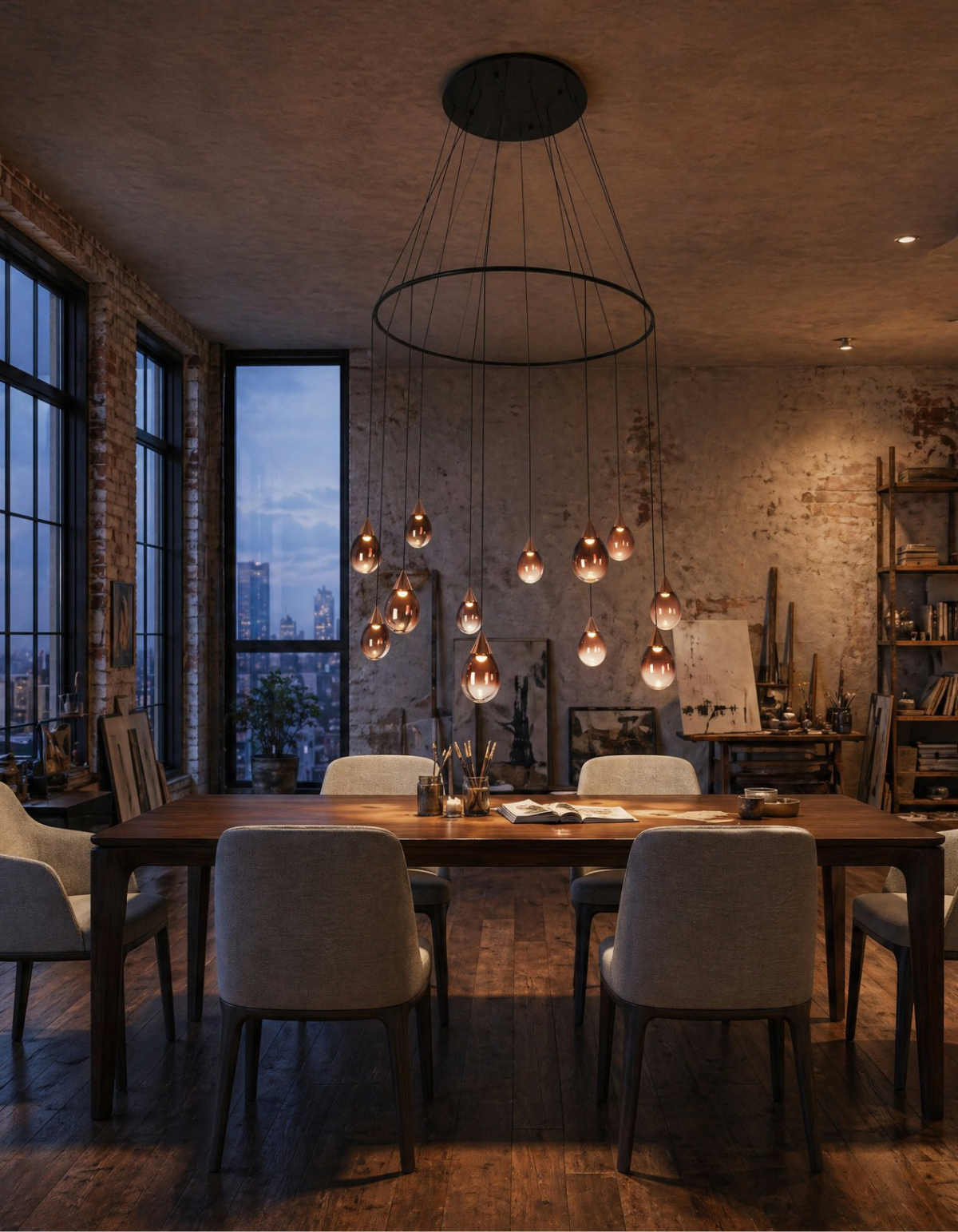 Gemma 12-Light 40-in. Pendant, Rose Gold with Tinted Glass Shades - Rose Gold#Finish_Rose Gold