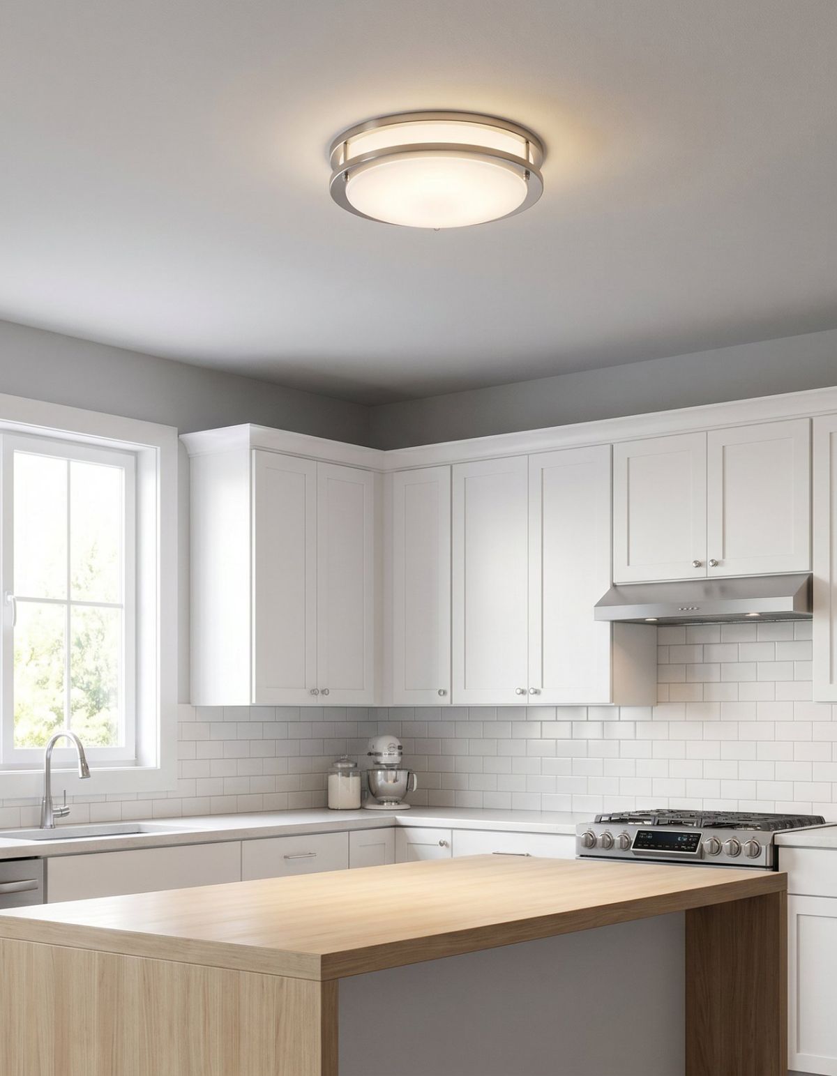 DAWN 16" double ring flush mount - Brushed Nickel#Finish_Brushed Nickel