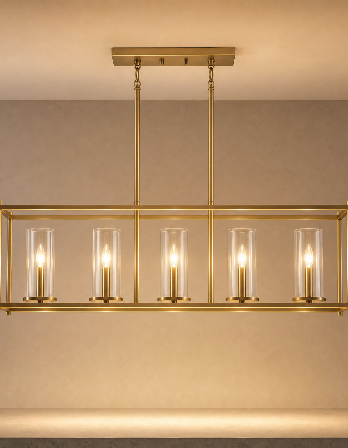Aurelia 5-Light Linear Chandelier - Satin Gold Finish, Clear Glass#Finish_Satin Gold Finish, Clear Glass