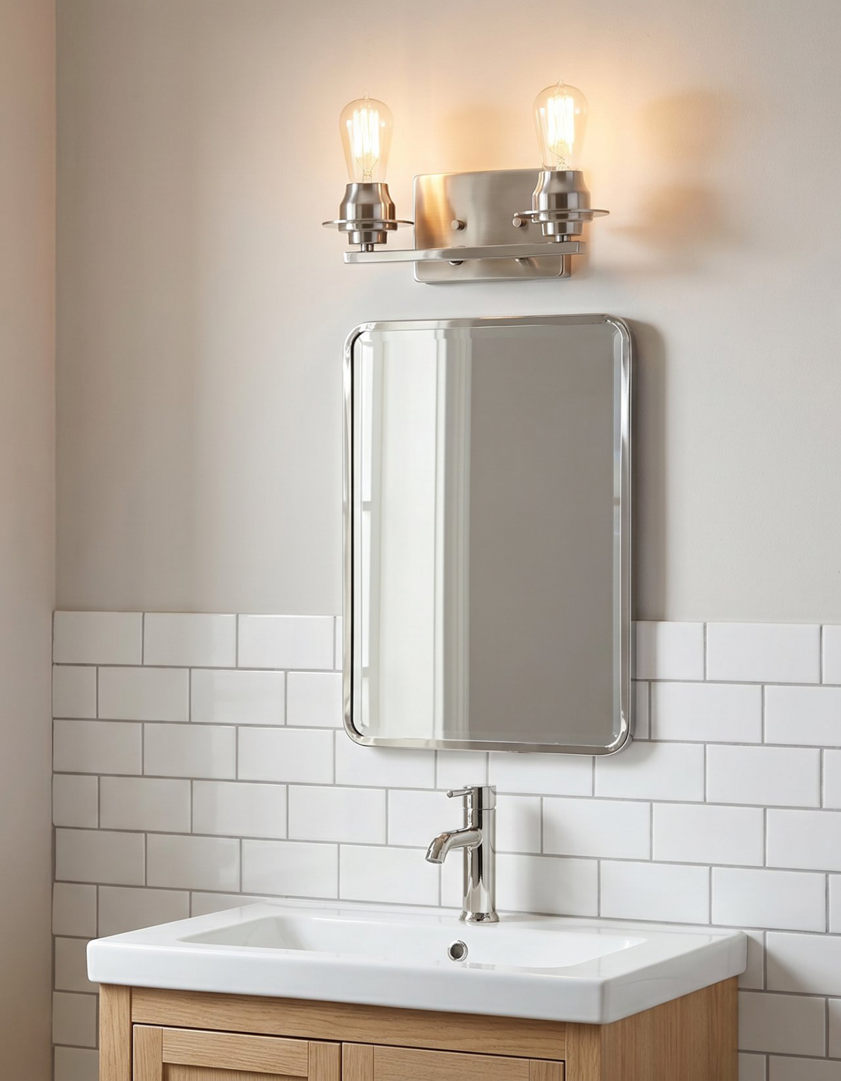 Foundry 2-Light Bathroom Vanity Light - Brushed Nickel Finish, Clear Glass#Finish_Brushed Nickel Finish, Clear Glass
